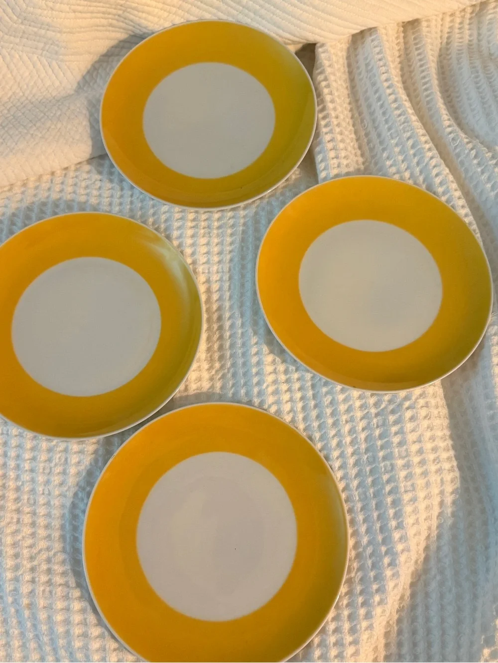 Bright Yellow Rim Ceramic Salad Plates — Set of 4